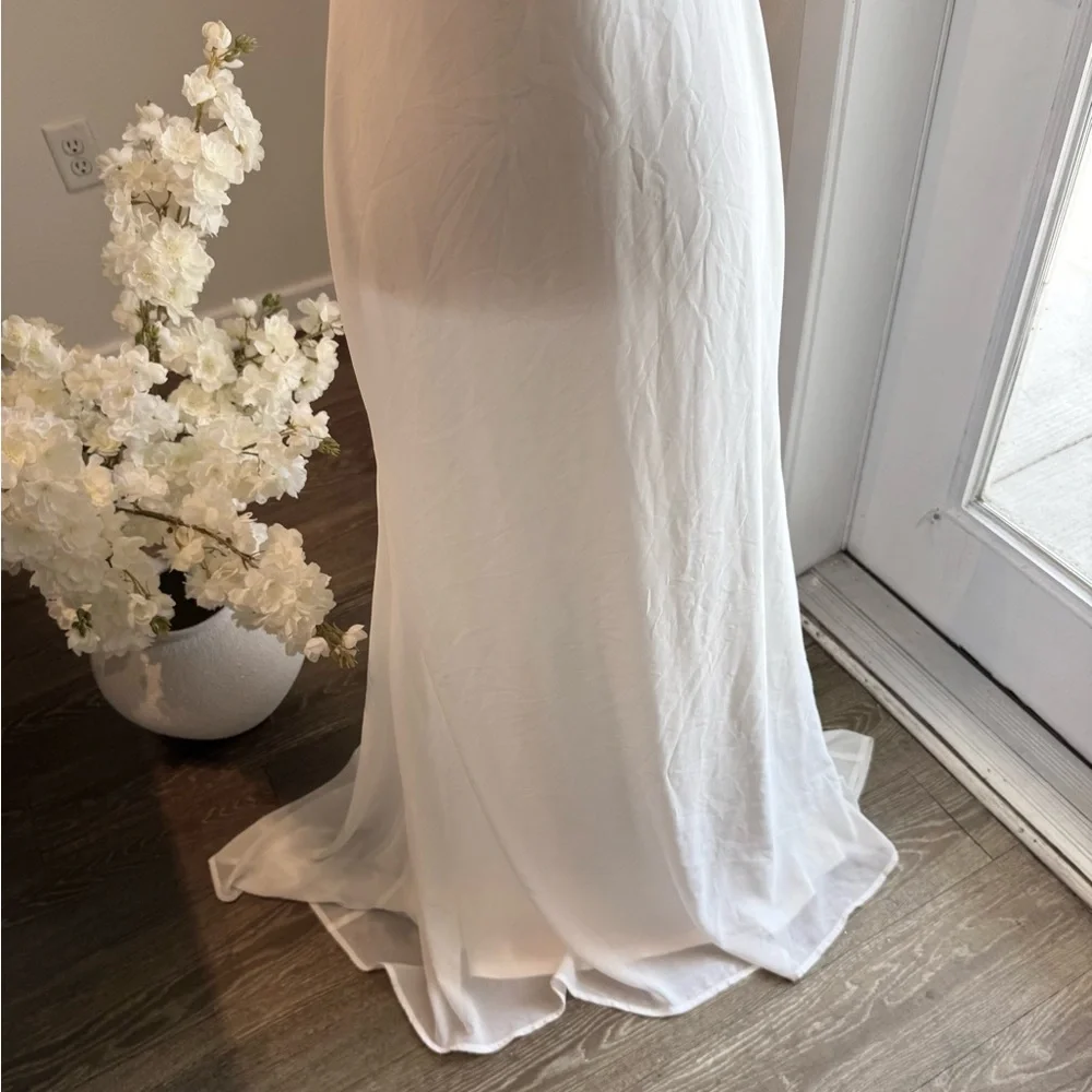 Wedding Dress off shoulder White Sheer Floral Gown size Small - Picture 6 of 11